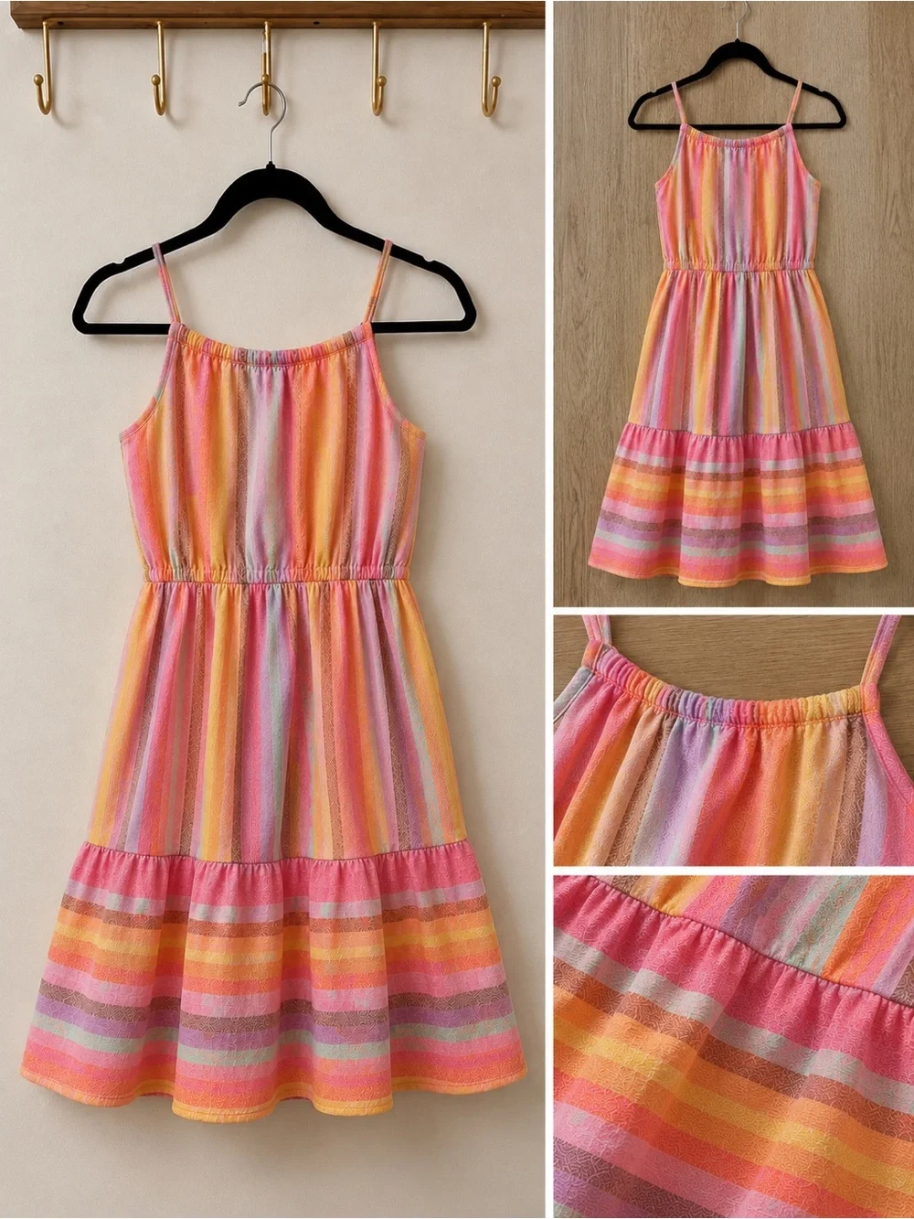 Girls' Multicolor Striped Sundress - Pink & Orange